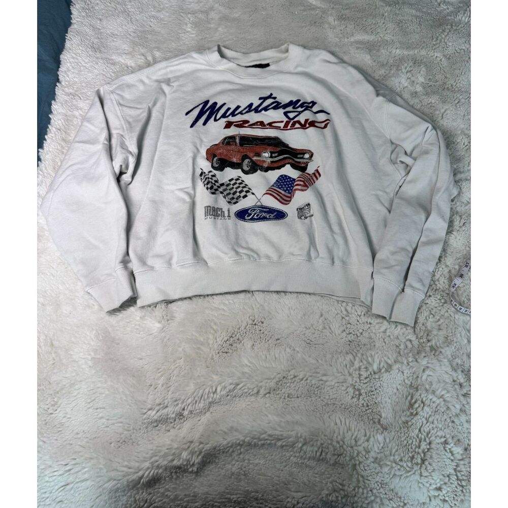 Forever 21 x Ford Mustang Racing Sweatshirt S Rhinestone Distressed Y2K
